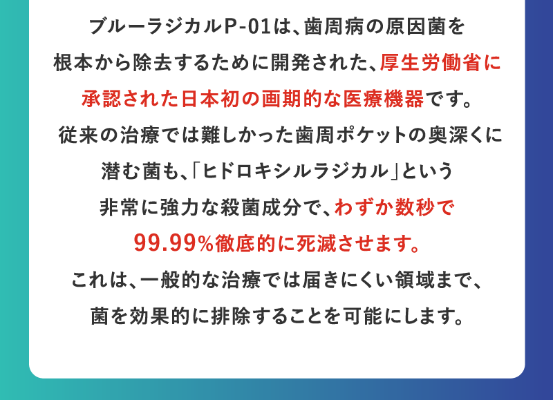 厚生労働省に承認された日本初の画期的な医療機器。わずか数秒で99.99%徹底的に死滅させます